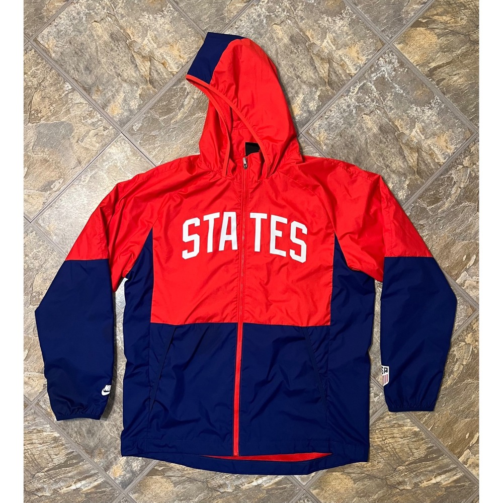 Nike Windbreaker Jacket Mens XL Red Blue USA States Soccer Hooded CN7075-688